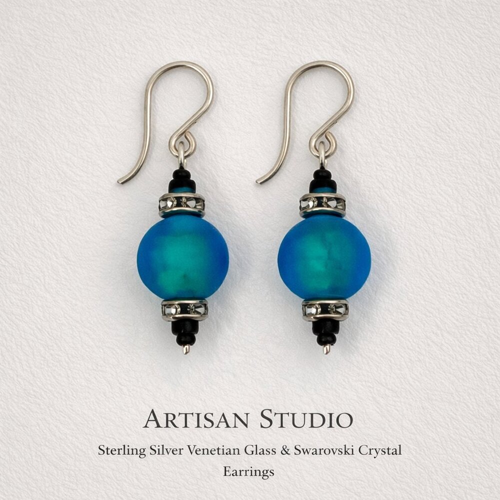 Sterling Silver Venetian Glass & Swarovski Crystal Earrings | Artisan Studio